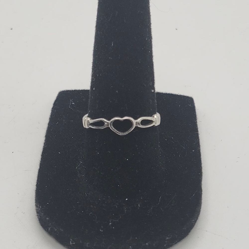 P1 925 Sterling Silver Open Heart Link Ring Size 8 Dainty Stackable Band 1.19g